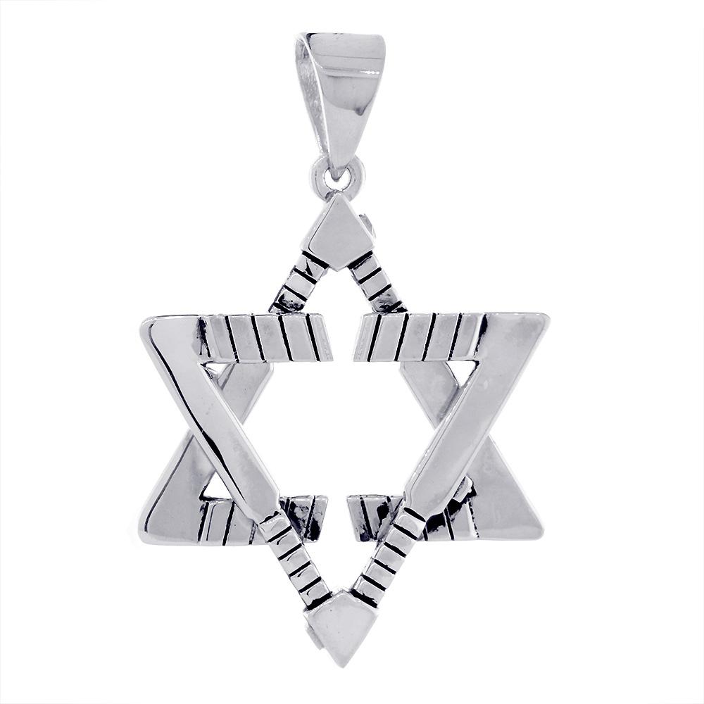 Extra Large Jewish Star of David Goalie Hockey Sticks Charm with Black in 14K White Gold