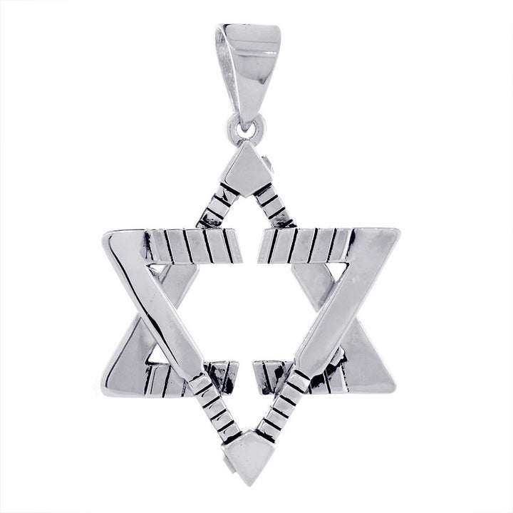 Extra Large Jewish Star of David Goalie Hockey Sticks Charm with Black in 14K White Gold