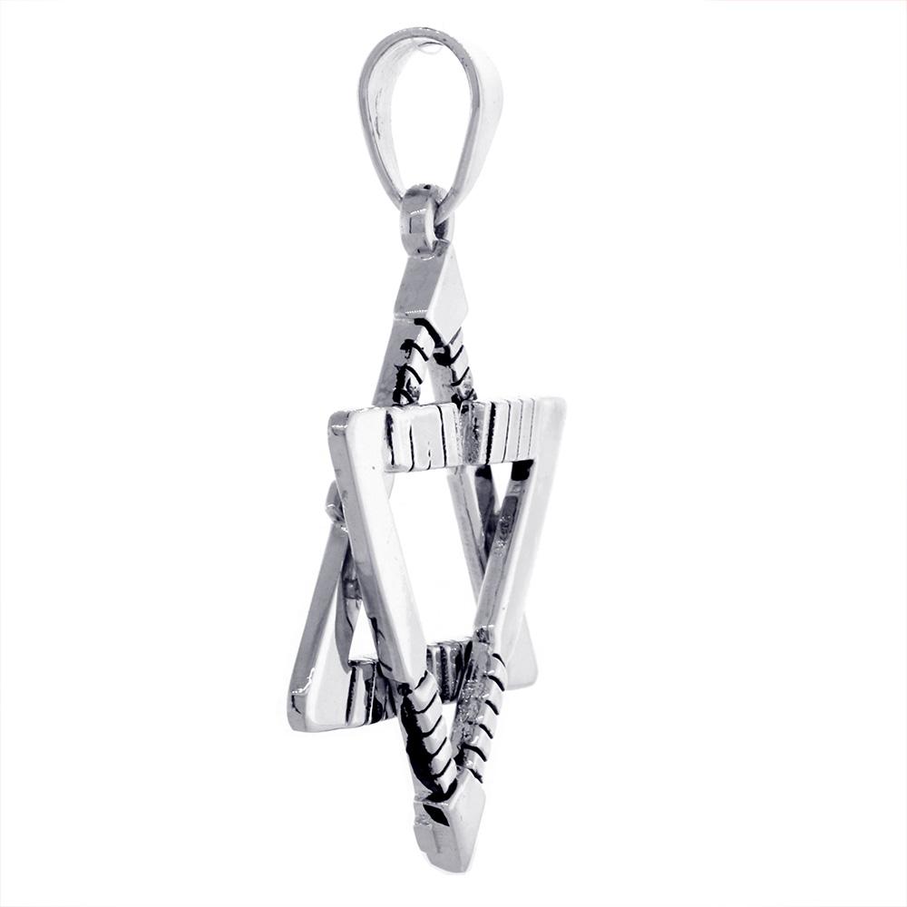 Extra Large Jewish Star of David Goalie Hockey Sticks Charm with Black in 14K White Gold