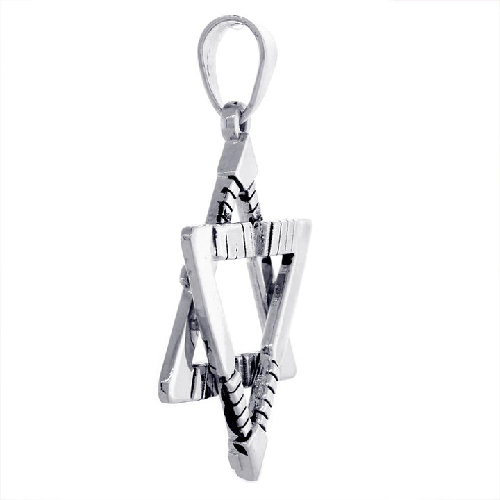 Extra Large Jewish Star of David Goalie Hockey Sticks Charm with Black in 14K White Gold