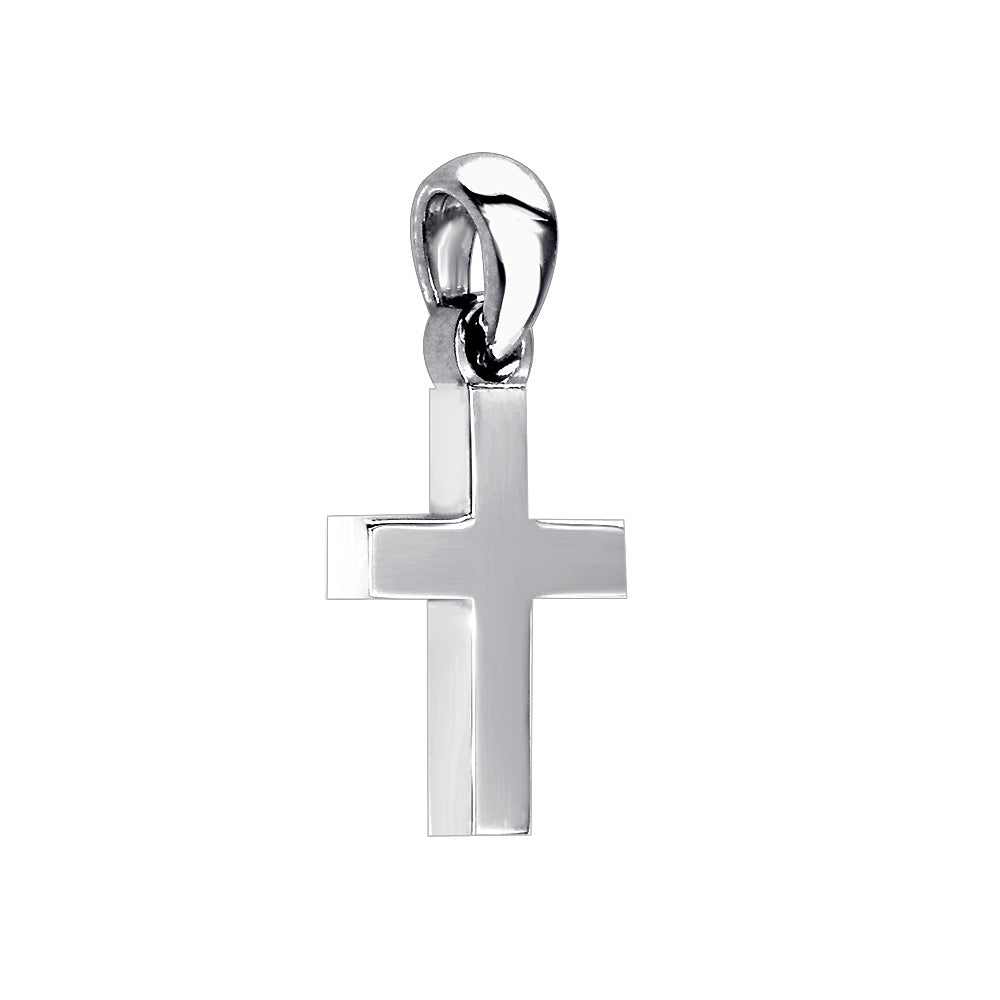 Small Solid Plain Cross Charm, 13mm in Sterling Silver