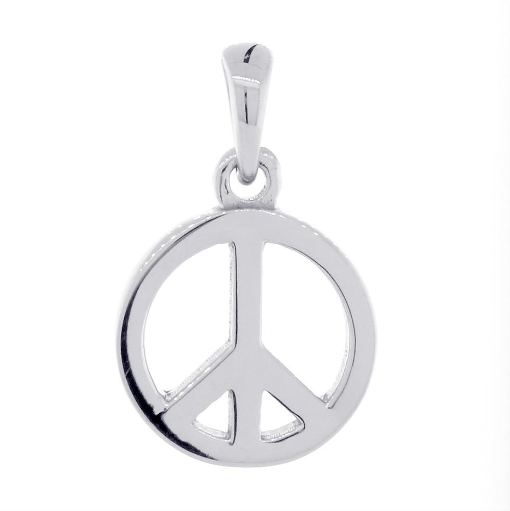 Small Solid Peace Sign Charm in 14K White Gold