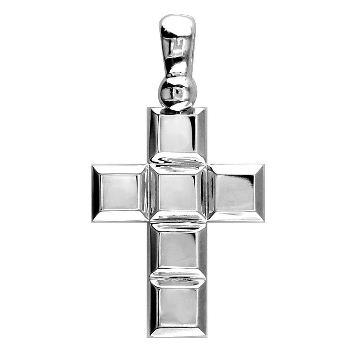 Large Beveled Squares Cross,18mm in 14K White Gold