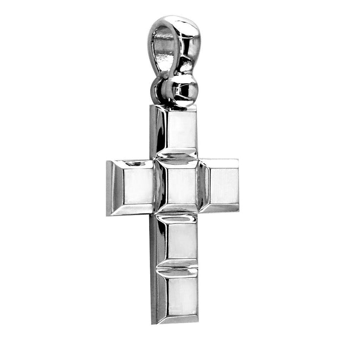 Large Beveled Squares Cross,18mm in 14K White Gold