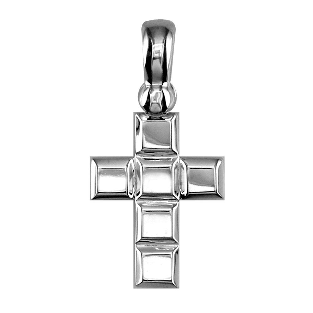 Smaller Size Beveled Squares Cross Charm,18mm in 14K White Gold