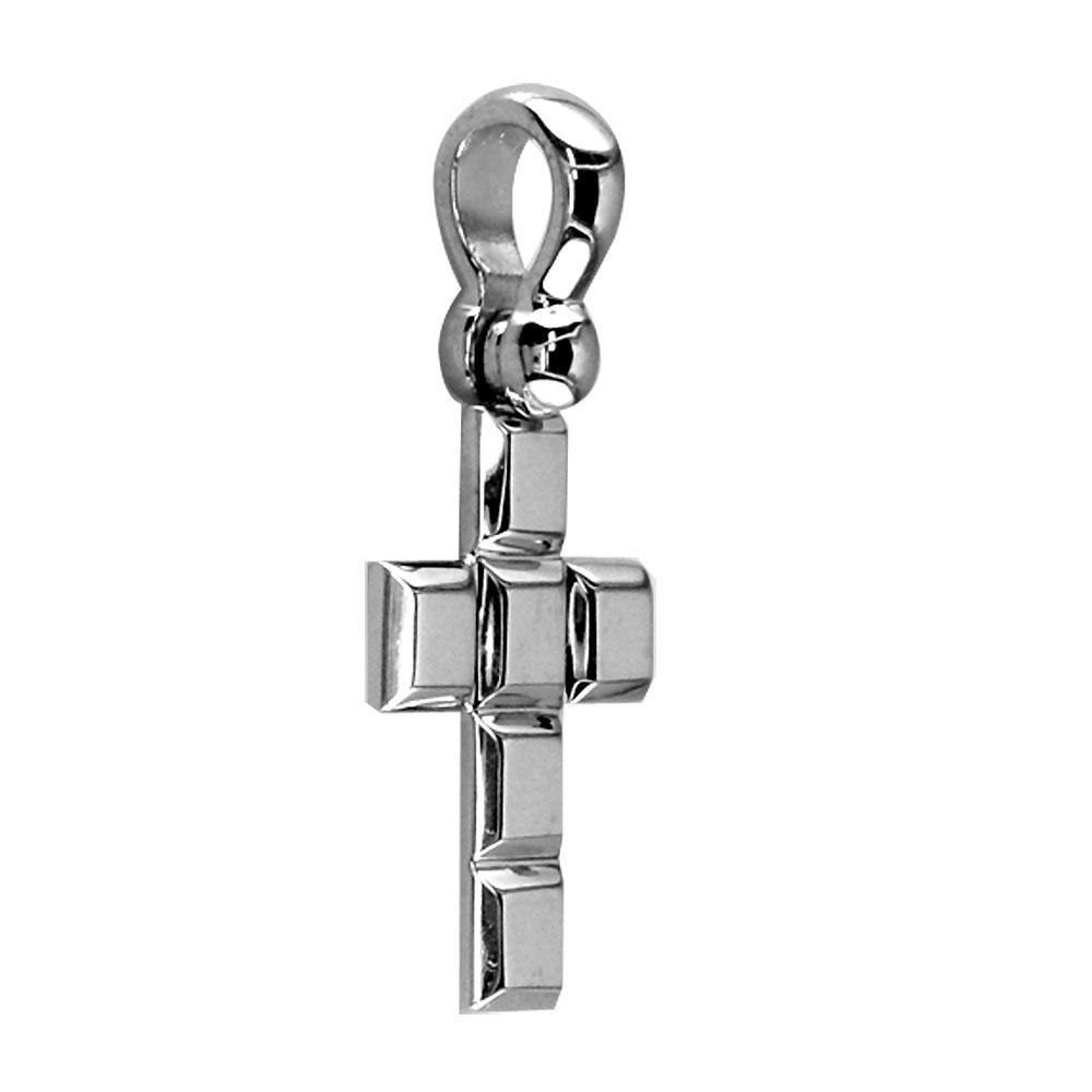 Smaller Size Beveled Squares Cross Charm,18mm in 14K White Gold