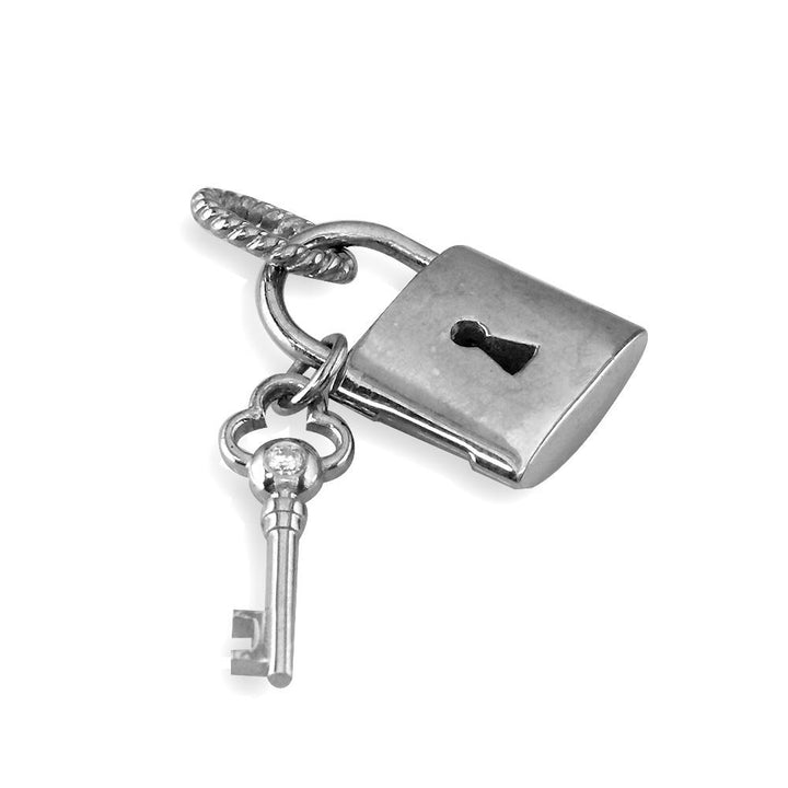 Diamond Lock and Key Charm, Solid Lock in 14K White Gold