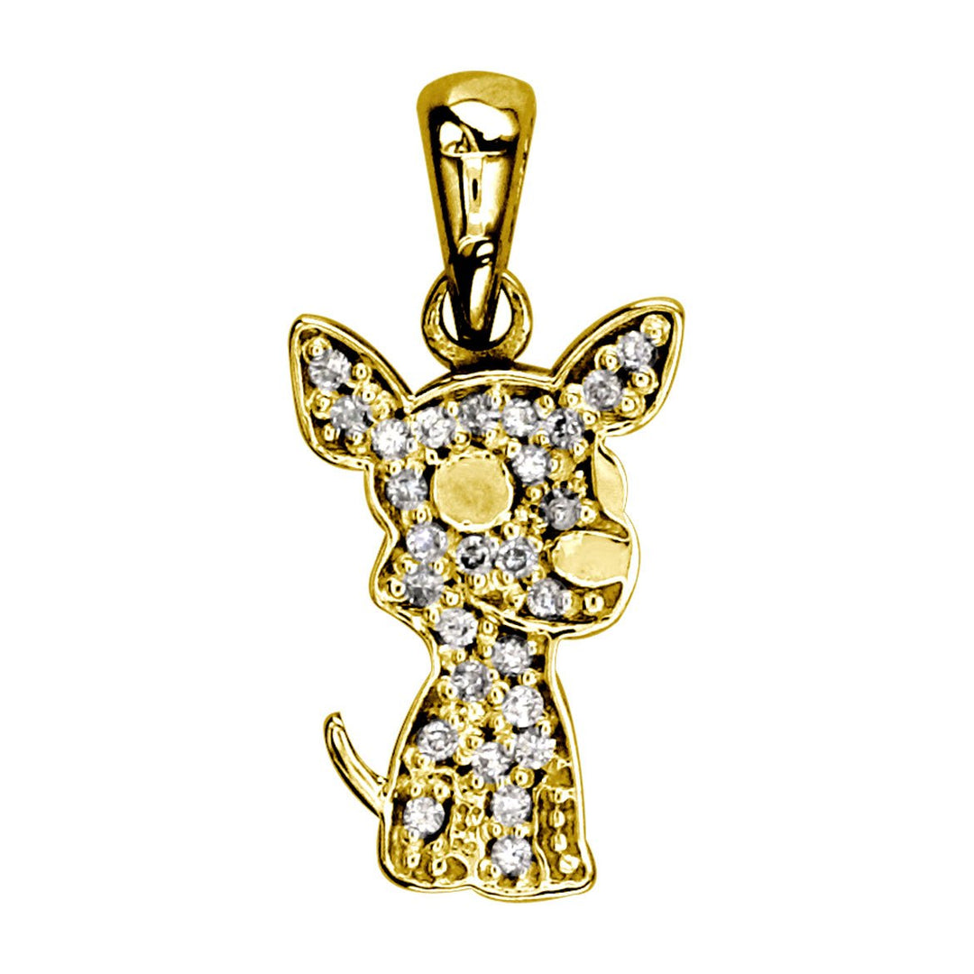 Small Diamond Chihuahua Dog Charm, 0.20CT in 14K Yellow Gold
