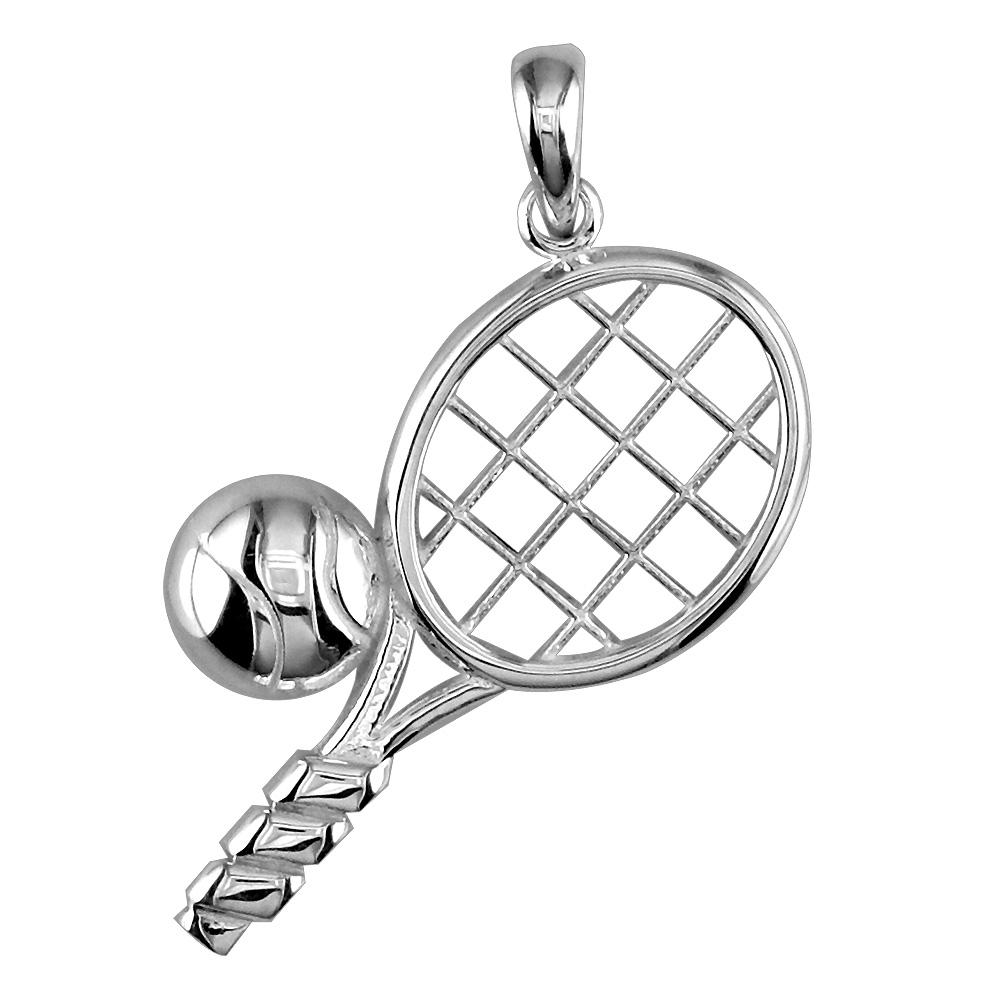 Solid Tennis Racket and Tennis Ball Charm in 14K White Gold