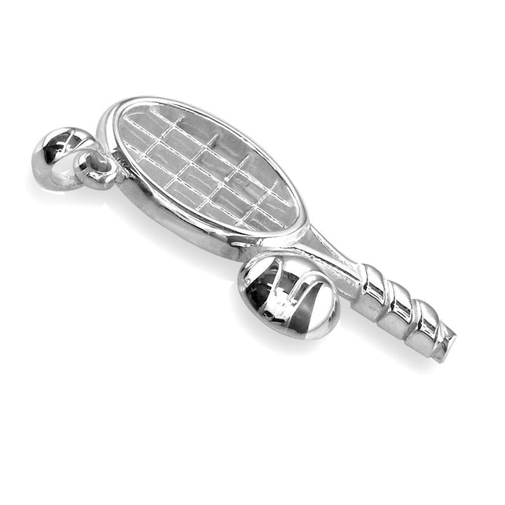 Solid Tennis Racket and Tennis Ball Charm in 14K White Gold