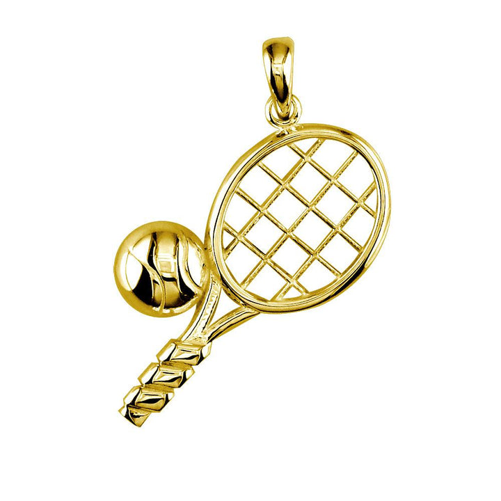 Solid Tennis Racket and Tennis Ball Charm in 14K Yellow Gold