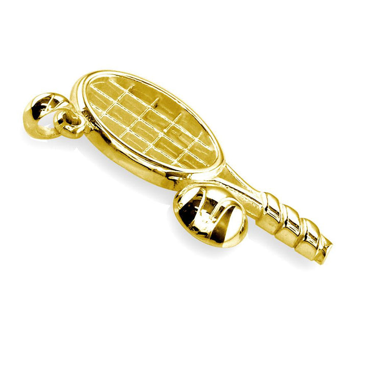 Solid Tennis Racket and Tennis Ball Charm in 14K Yellow Gold