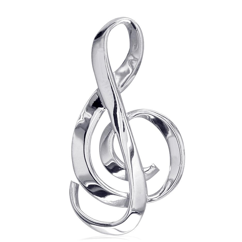 Extra Large Treble Clef Ribbon Charm in 14K White Gold