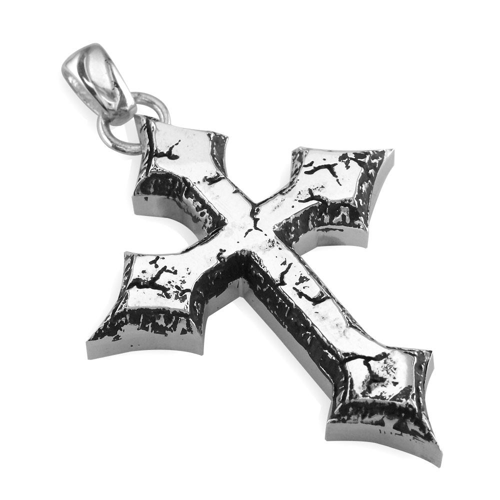 Huge Stone Cross Charm, 64mm in Sterling Silver