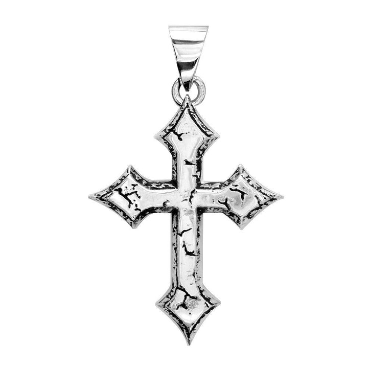 Large Stone Cross Charm, 43mm in Sterling Silver