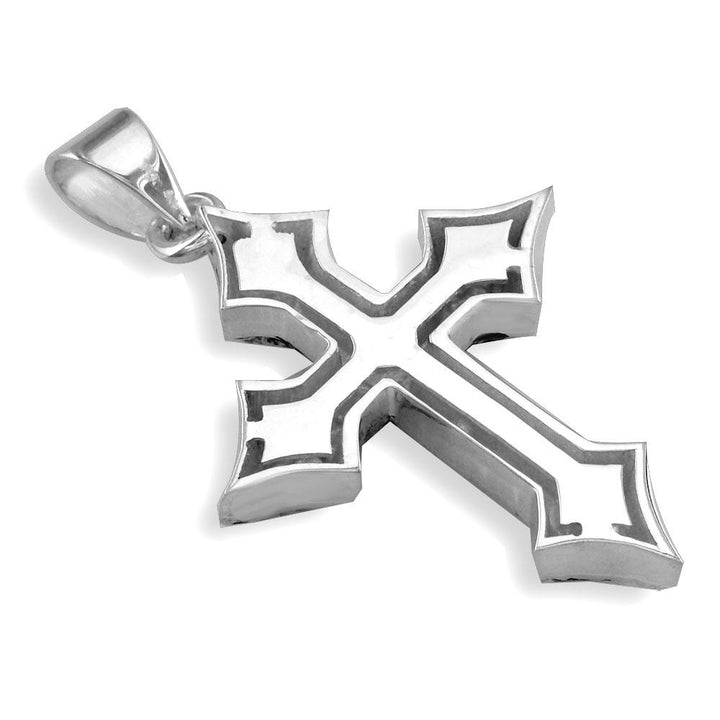 Large Stone Cross Charm, 43mm in Sterling Silver
