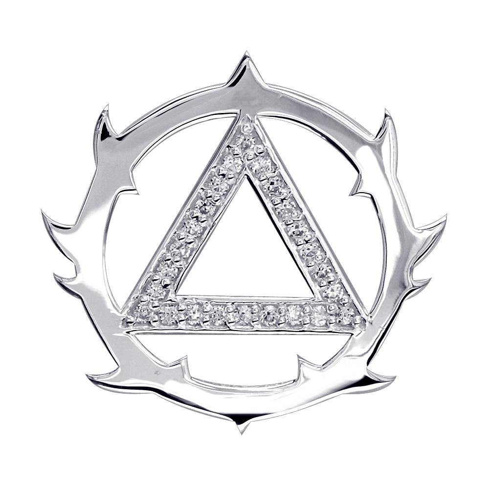 Tribal Look Cubic Zirconia AA Alcoholics Anonymous Sobriety Pendant in Sterling Silver
