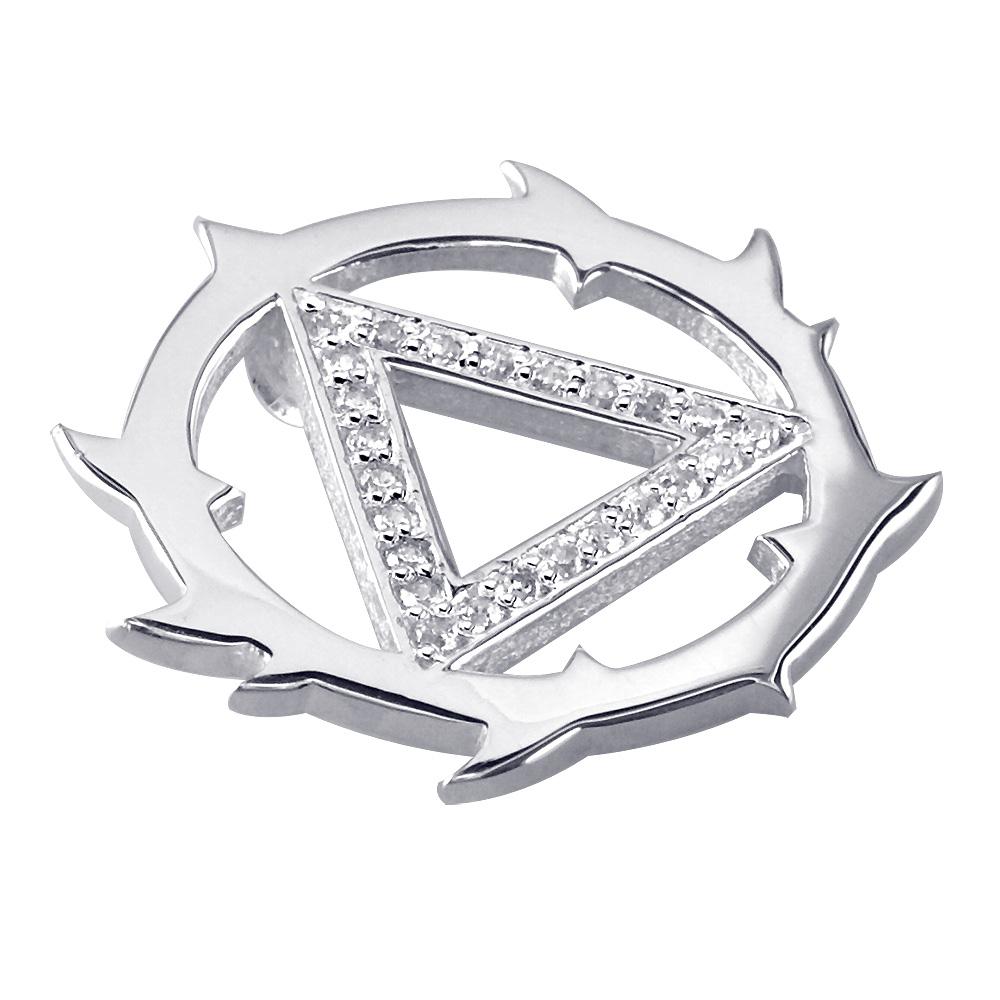 Tribal Look Cubic Zirconia AA Alcoholics Anonymous Sobriety Pendant in 14K White Gold