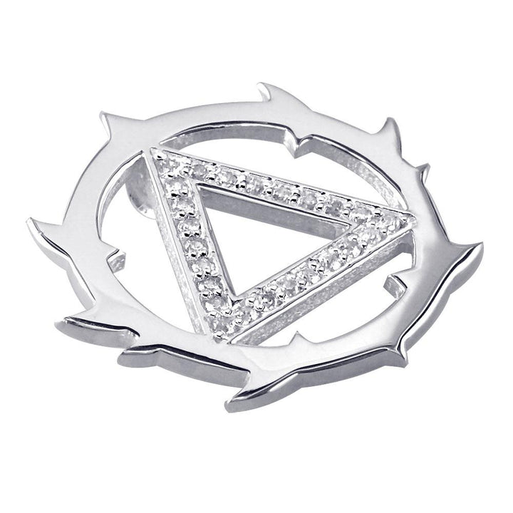 Tribal Look Cubic Zirconia AA Alcoholics Anonymous Sobriety Pendant in 14K White Gold