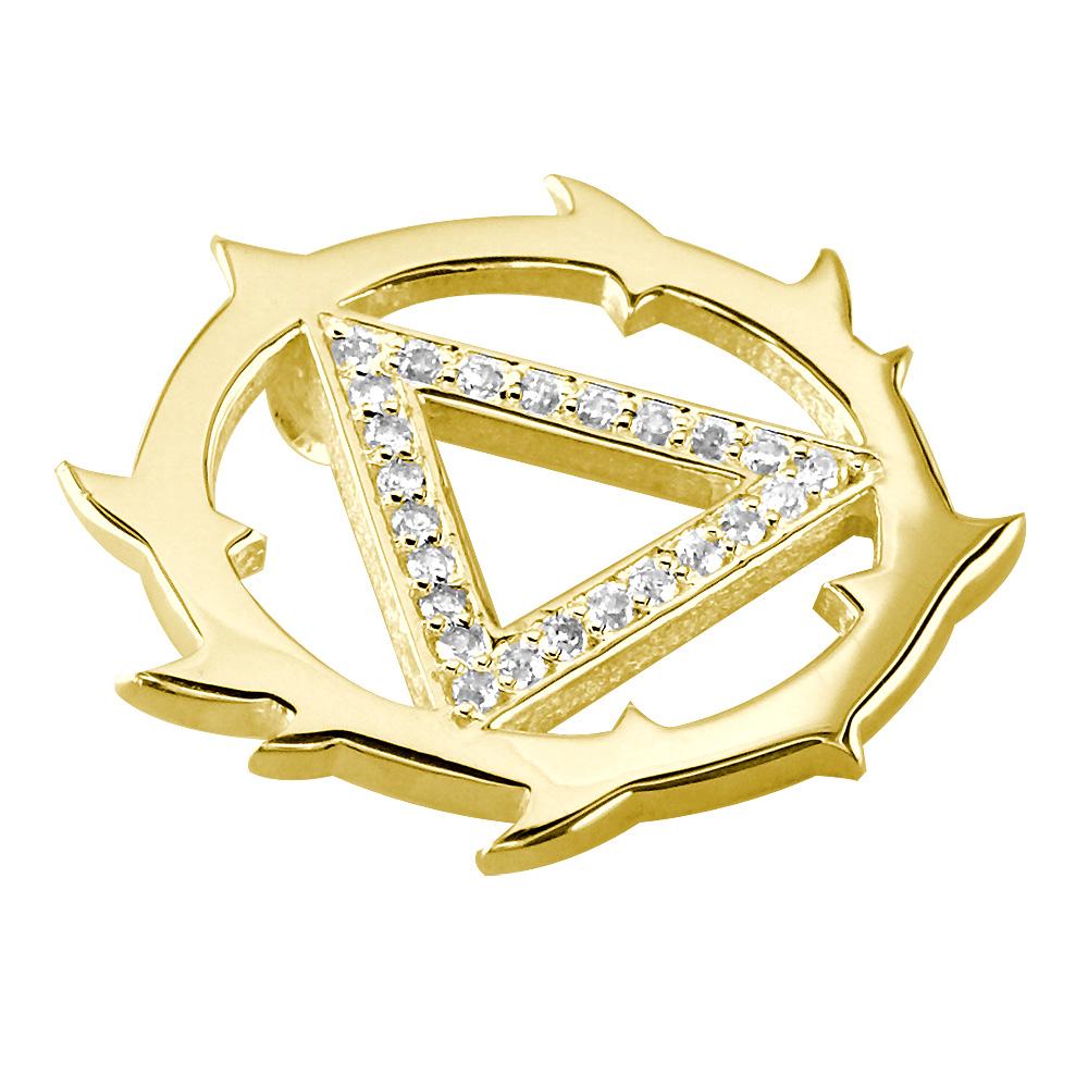 Tribal Look Cubic Zirconia AA Alcoholics Anonymous Sobriety Pendant in 14K Yellow Gold