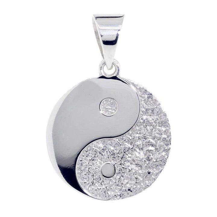 Large Yin Yang Medallion Charm Pendant, Two-sided,Reversible, 1 inch in 14K White Gold