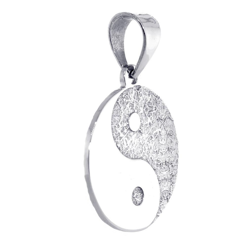 Large Yin Yang Medallion Charm Pendant, Two-sided,Reversible, 1 inch in 14K White Gold
