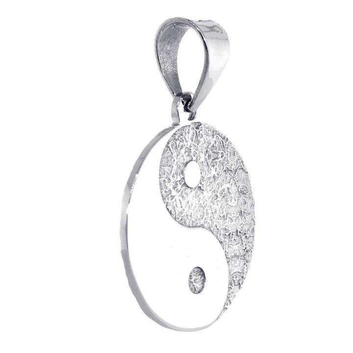 Large Yin Yang Medallion Charm Pendant, Two-sided,Reversible, 1 inch in 14K White Gold