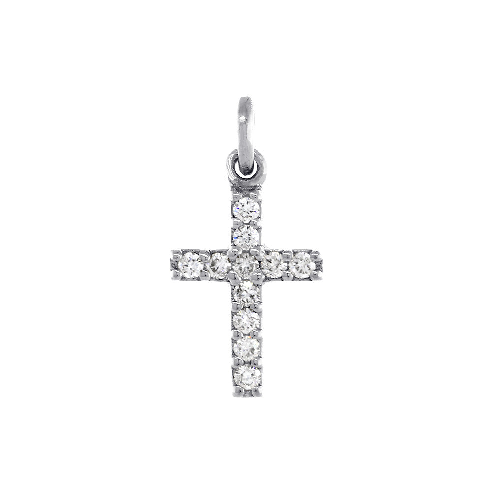 Small Diamond Cross Charm, 0.11CT in 14K White Gold