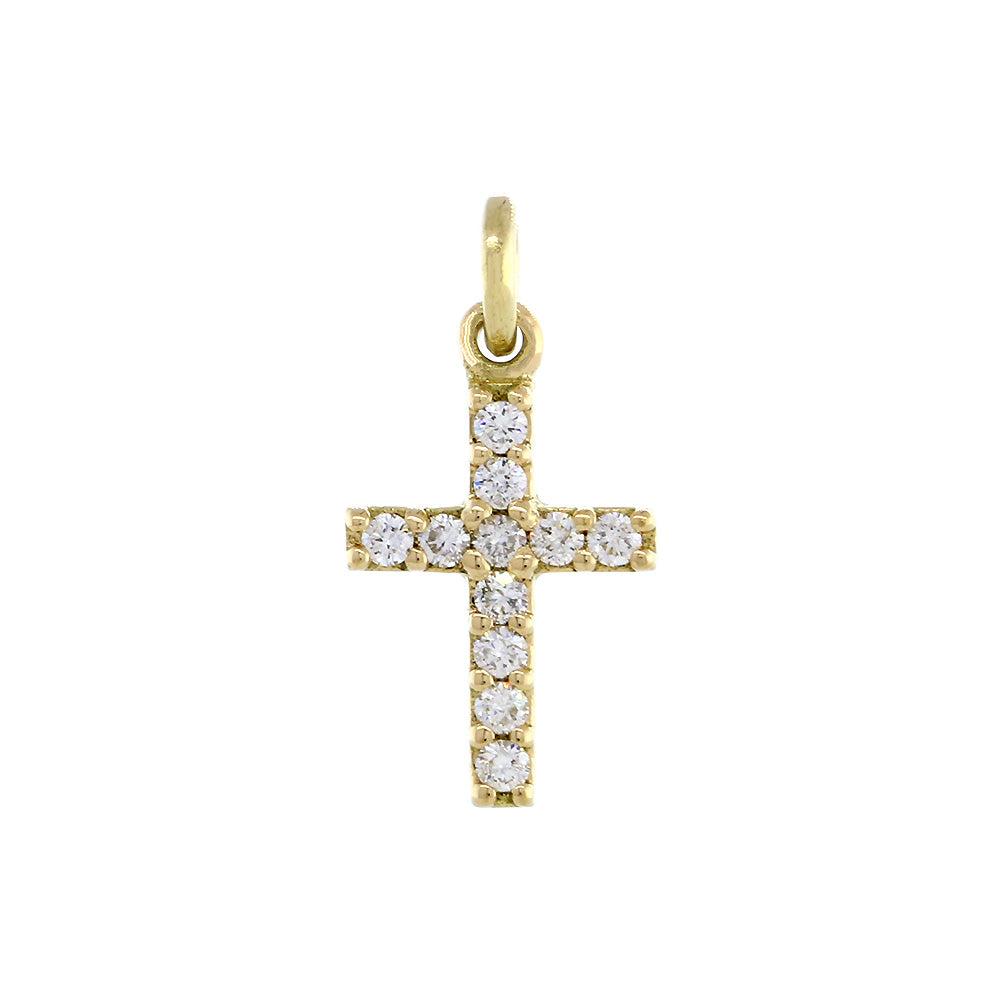 Small Diamond Cross Charm, 0.11CT in 14K Yellow Gold