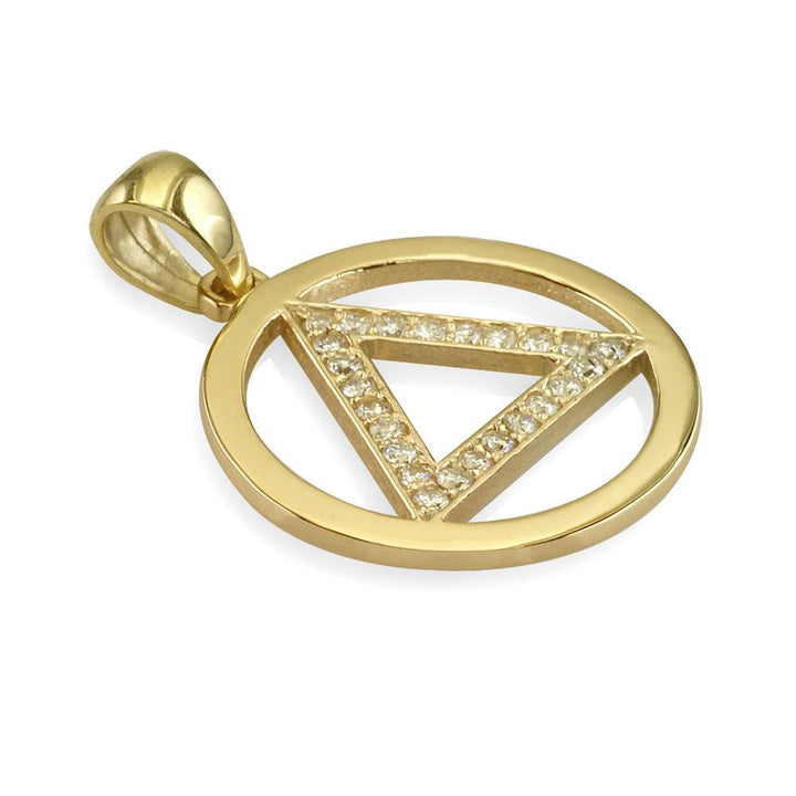 Cubic Zirconia AA Alcoholics Anonymous Sobriety Pendant in 14K Yellow Gold