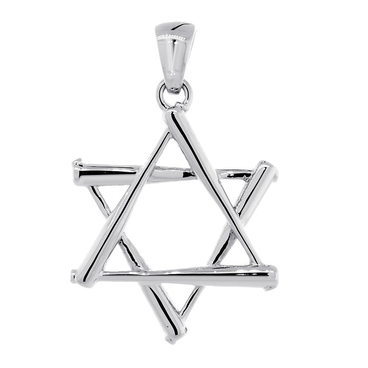Large Jewish Star of David Baseball Bats Charm in 14K White Gold