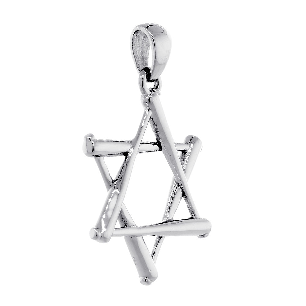 Large Jewish Star of David Baseball Bats Charm in 14K White Gold