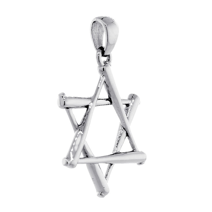 Large Jewish Star of David Baseball Bats Charm in 14K White Gold