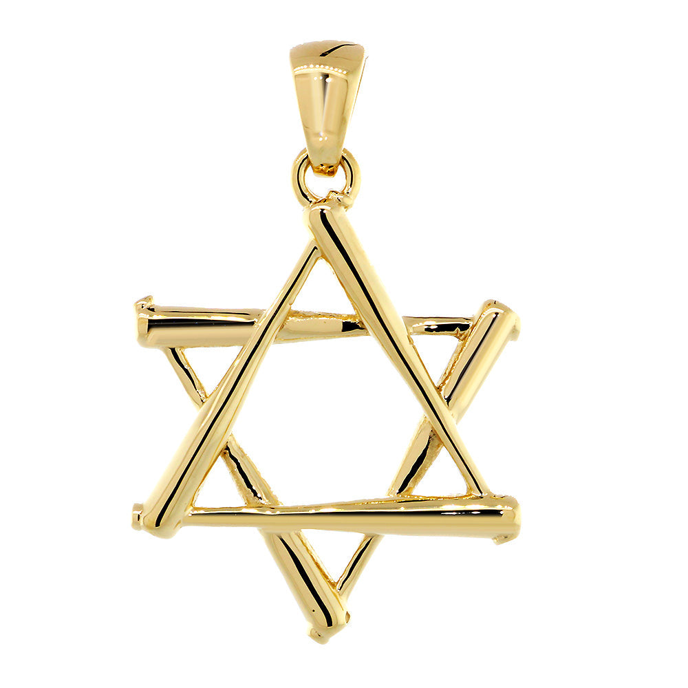 Large Jewish Star of David Baseball Bats Charm in 14K Yellow Gold