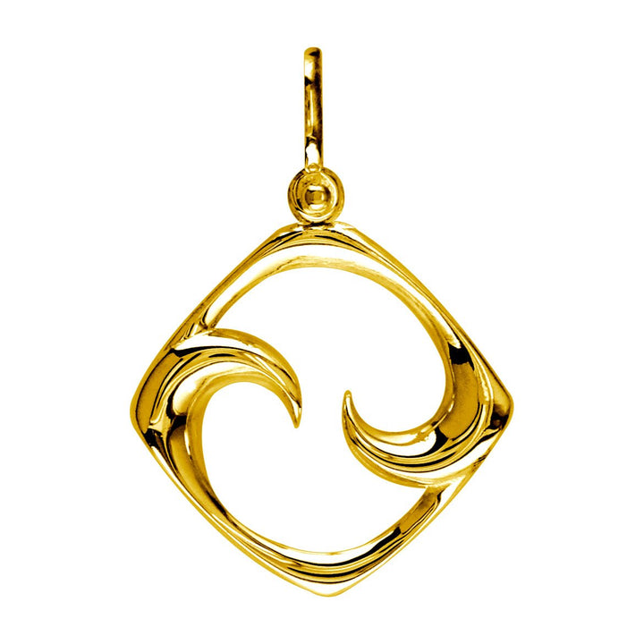 Small Diamond Shape Maori Koru New Beginnings Charm with Two Curls in 14k Yellow Gold