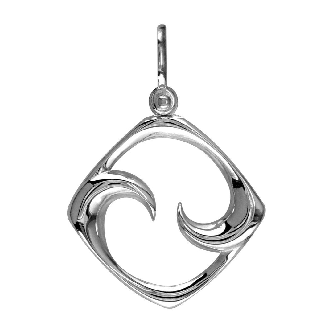 Medium Diamond Shape Maori Koru New Beginnings Charm with Two Curls in 14k White Gold