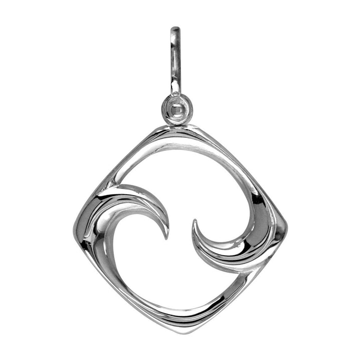 Medium Diamond Shape Maori Koru New Beginnings Charm with Two Curls in 14k White Gold
