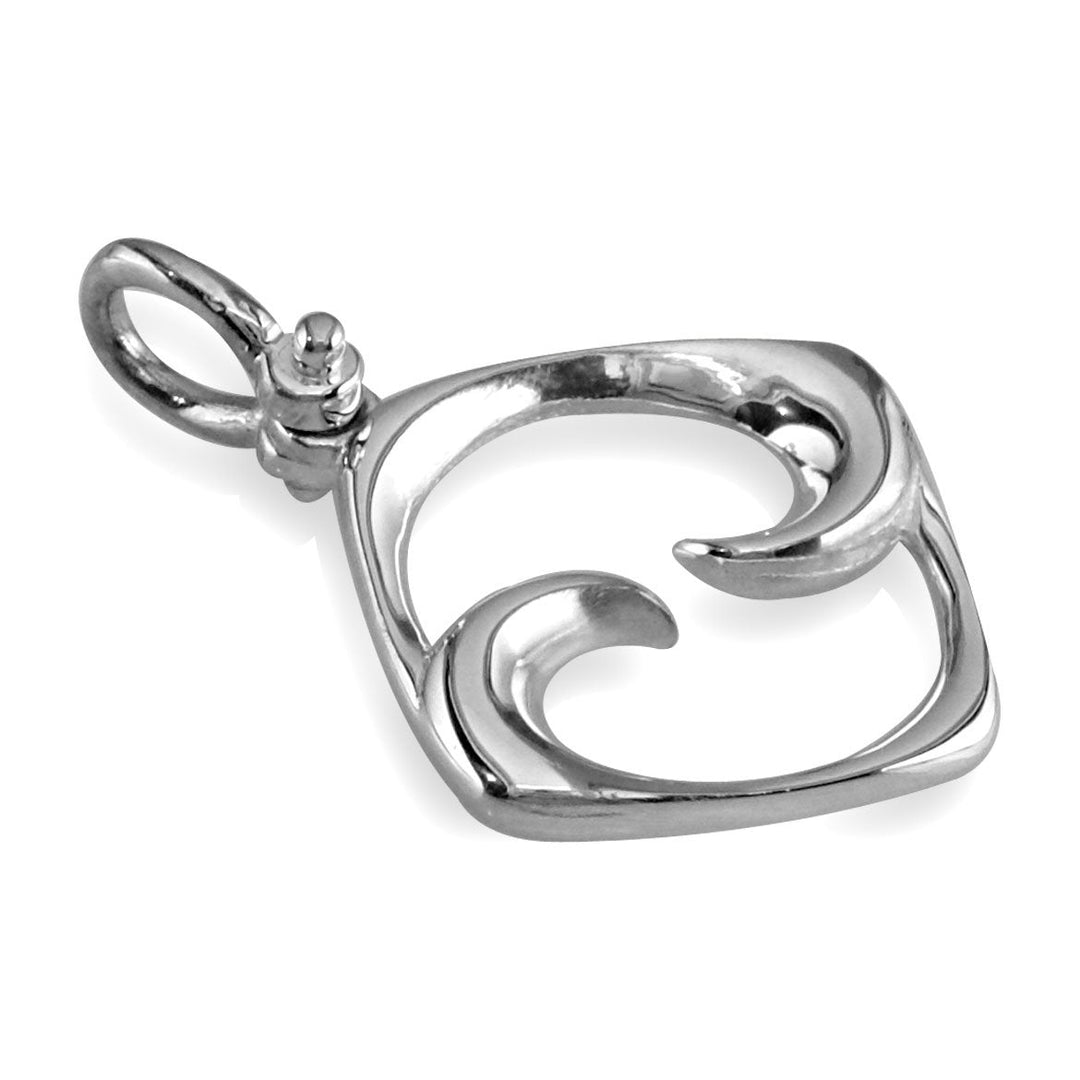 Medium Diamond Shape Maori Koru New Beginnings Charm with Two Curls in 14k White Gold