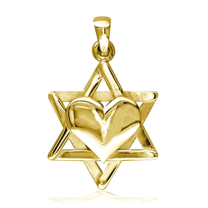 Small Heart and Jewish Star of David Sticks Charm in 14K Yellow Gold