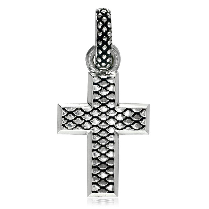 Wide Hardcore Metal Snake Skin Texture Cross Pendant in Sterling Silver