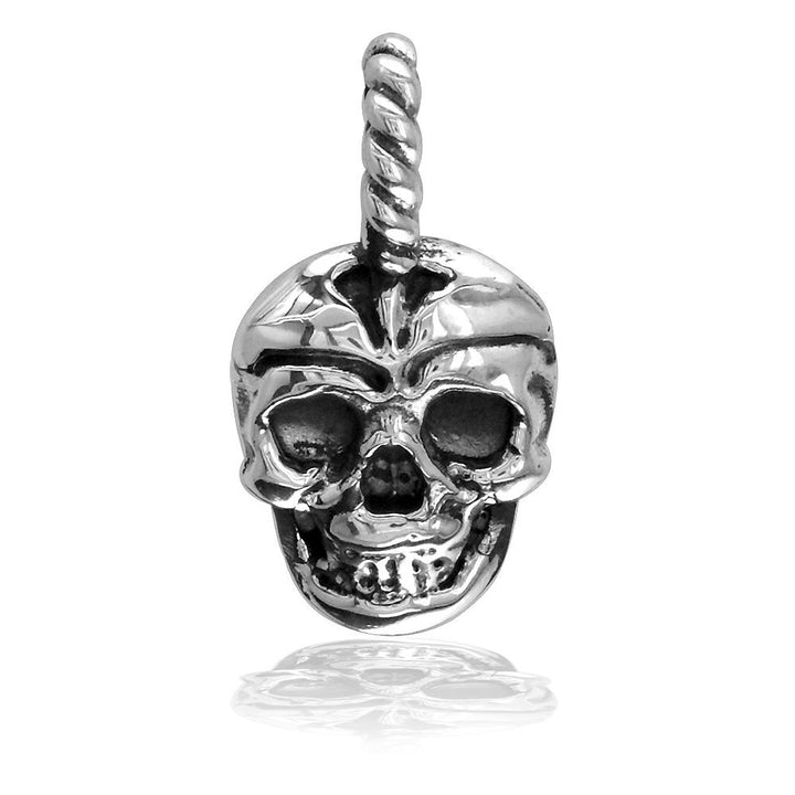 Skull Charm with Black Detail, 14mm in Sterling Silver