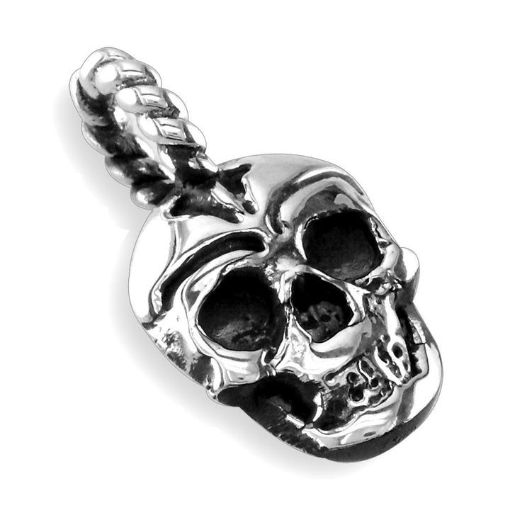 Skull Charm with Black Detail, 14mm in Sterling Silver