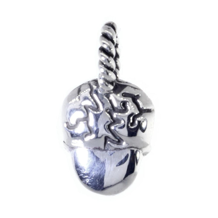 Solid Skull Charm with Red Orange Garnet Eyes, 14mm in Sterling Silver