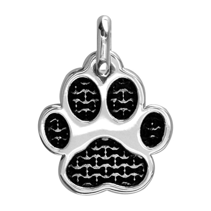 Small Dog Paw Charm with Black in 14k White Gold