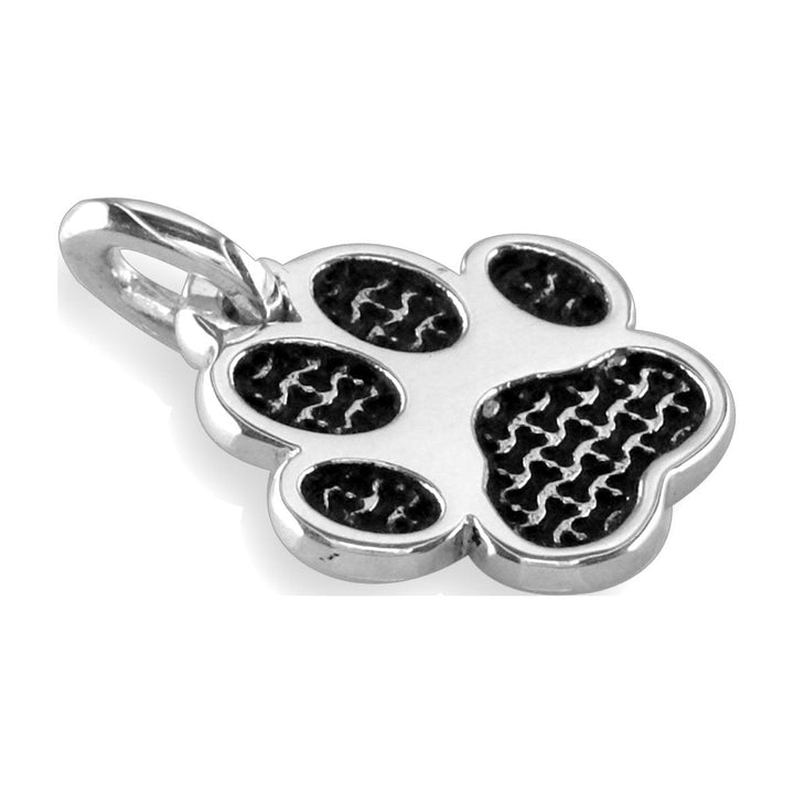 Small Dog Paw Charm with Black in 14k White Gold