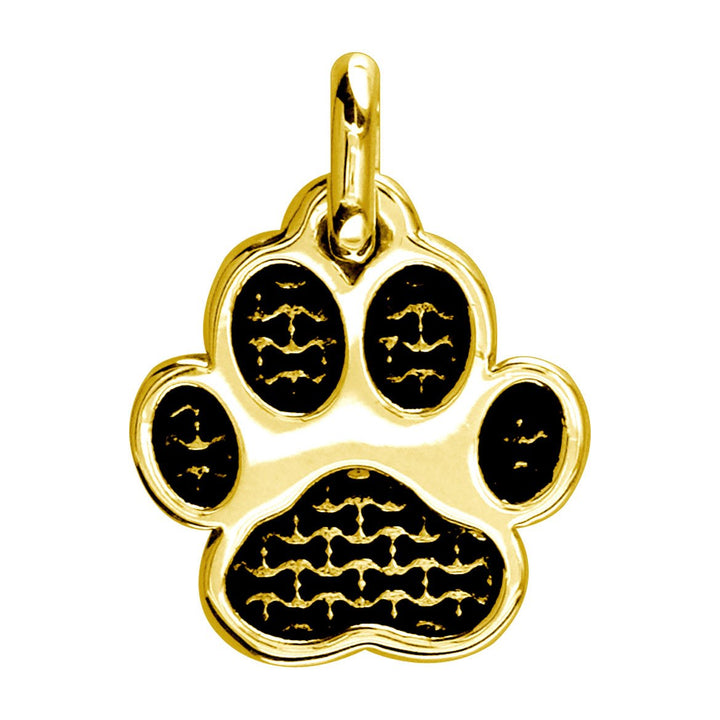 Small Dog Paw Charm with Black in 14k Yellow Gold
