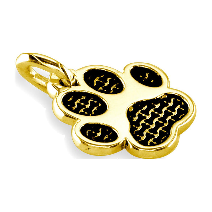 Small Dog Paw Charm with Black in 14k Yellow Gold