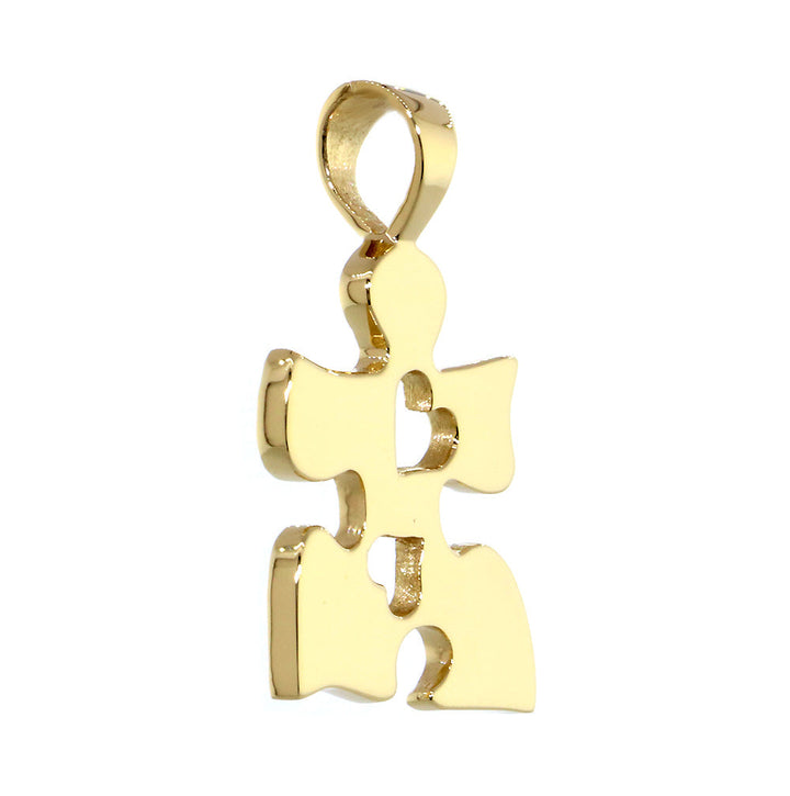 Autism Awareness Puzzle Piece Charm with 2 Open Hearts in 14K Yellow Gold, 20mm