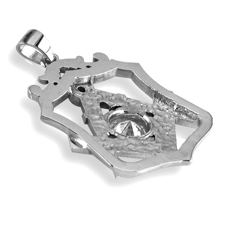 Large Masonic Charm with a Cubic Zirconia in 14K White Gold