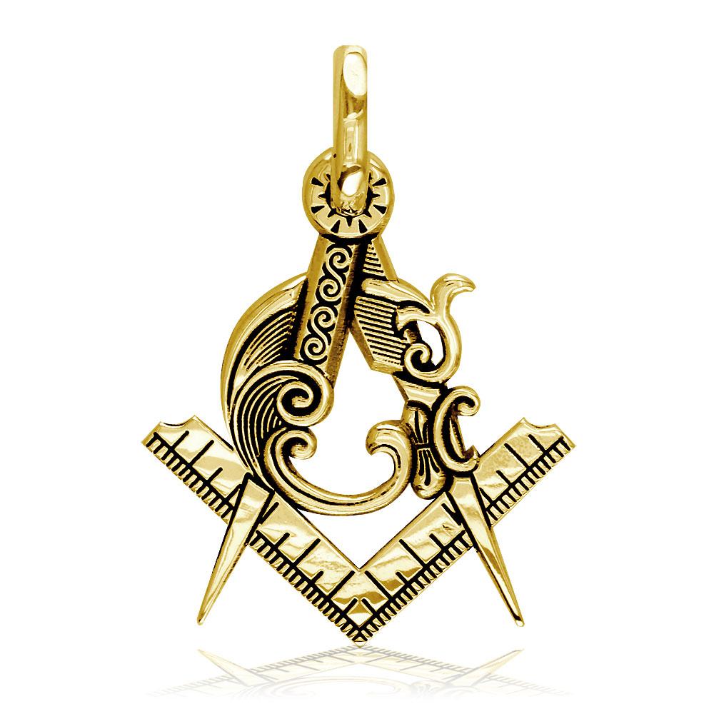 Large Masonic Charm in 14k Yellow Gold